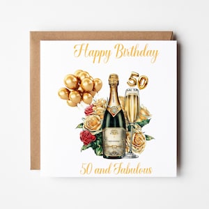 50 And Fabulous Birthday Card, Birthday Card For Her, Golden 50 & Fabulous Card, Personalised 50th Birthday Card, Happy 50th Birthday