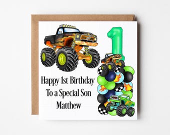 Boys Monster Truck Birthday Card, Personalised Birthday Card, Boys Monster Truck Card, Age Card For Boys, Special Son Card, Card For Nephew