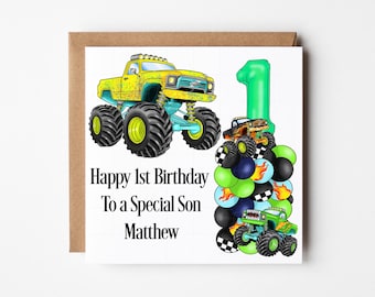 Personalised Monster Truck Birthday Card for Boys