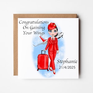 Personalised Flight Attendant Card, Cabin Crew Congratulations Card, Air Hostess Congratulations, New Flight Attendant Congratulations Card