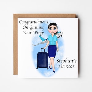 Personalised Flight Attendant Card, Cabin Crew Congratulations Card, Air Hostess Congratulations, New Flight Attendant Congratulations Card