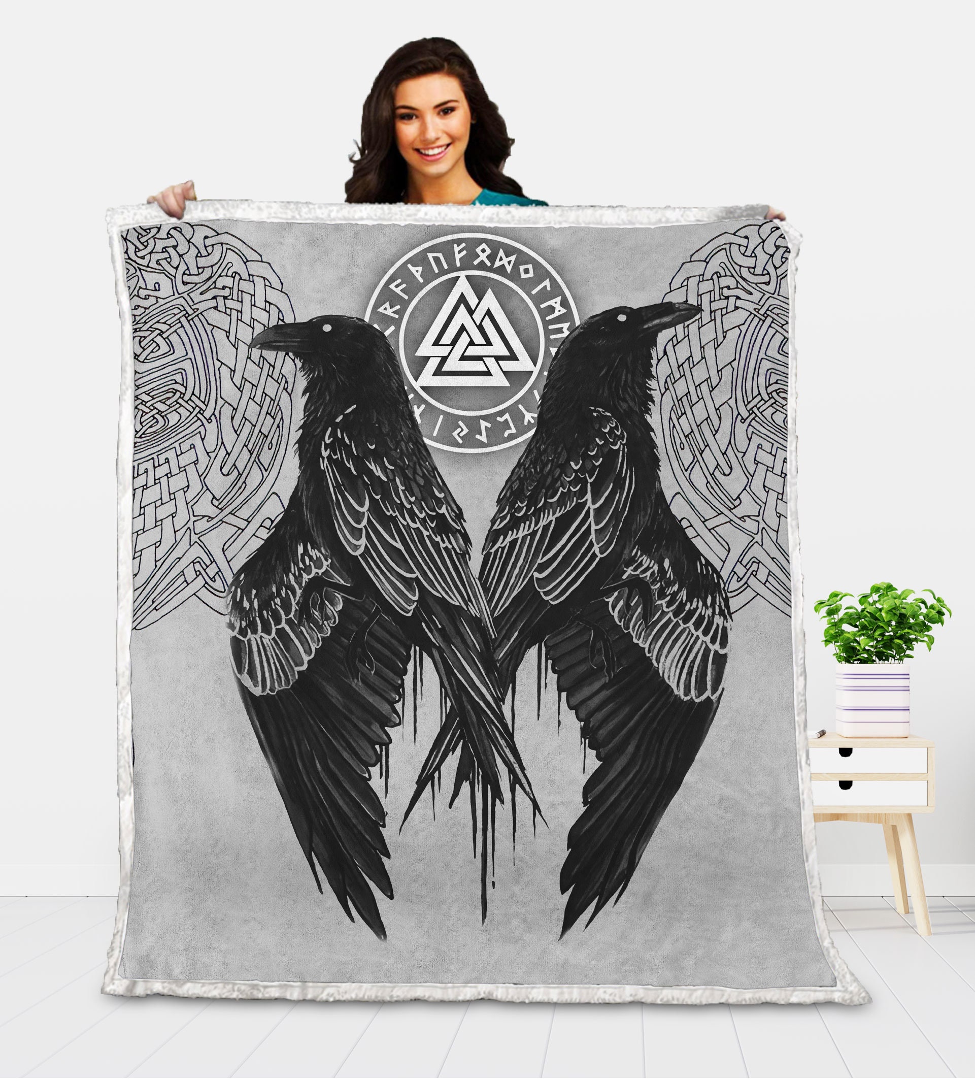 Viking Valhalla Valknut Crow Throw Blanket Norse Viking Etsy