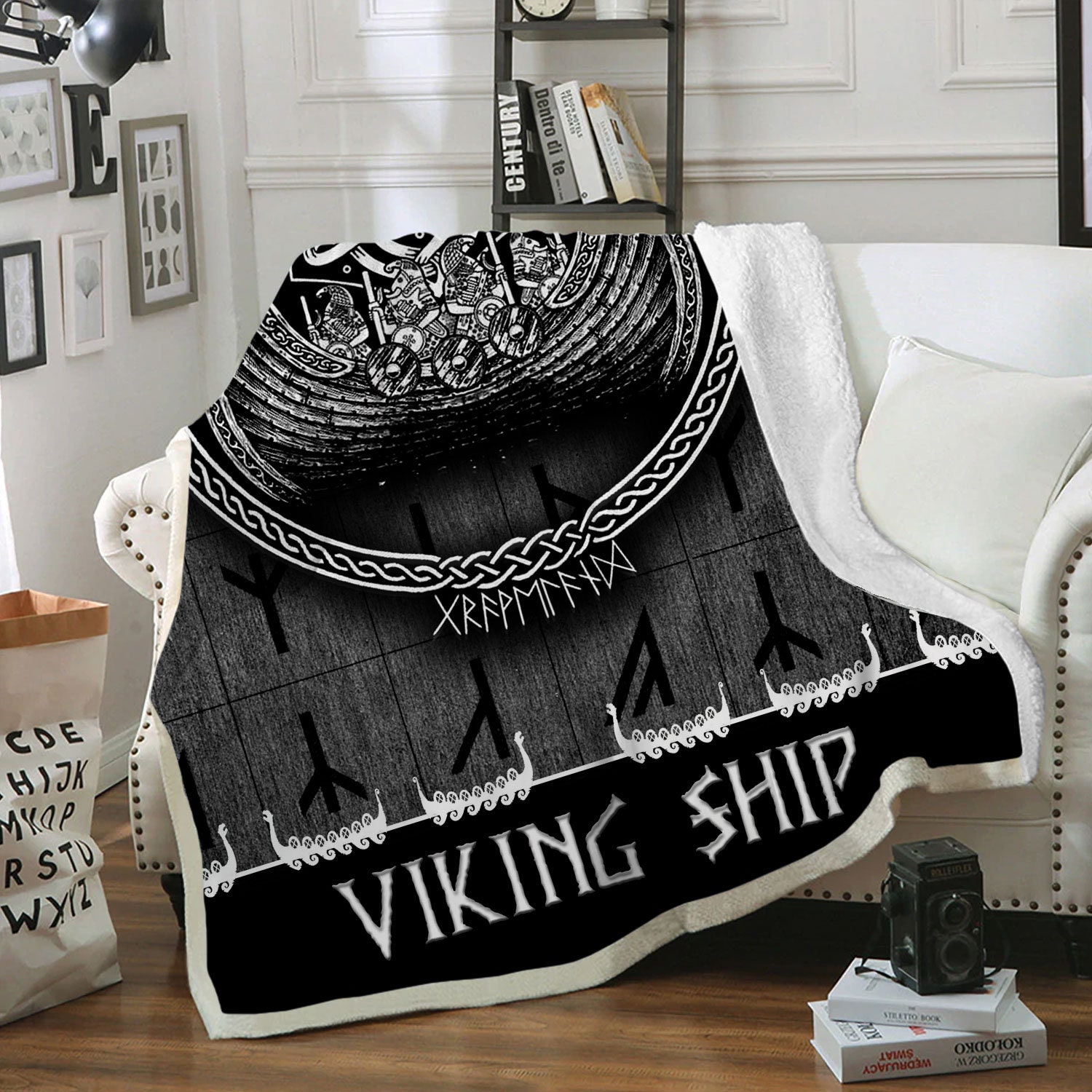 Viking Ship Tattoo Throw Blanket Norse Viking Blanket Etsy