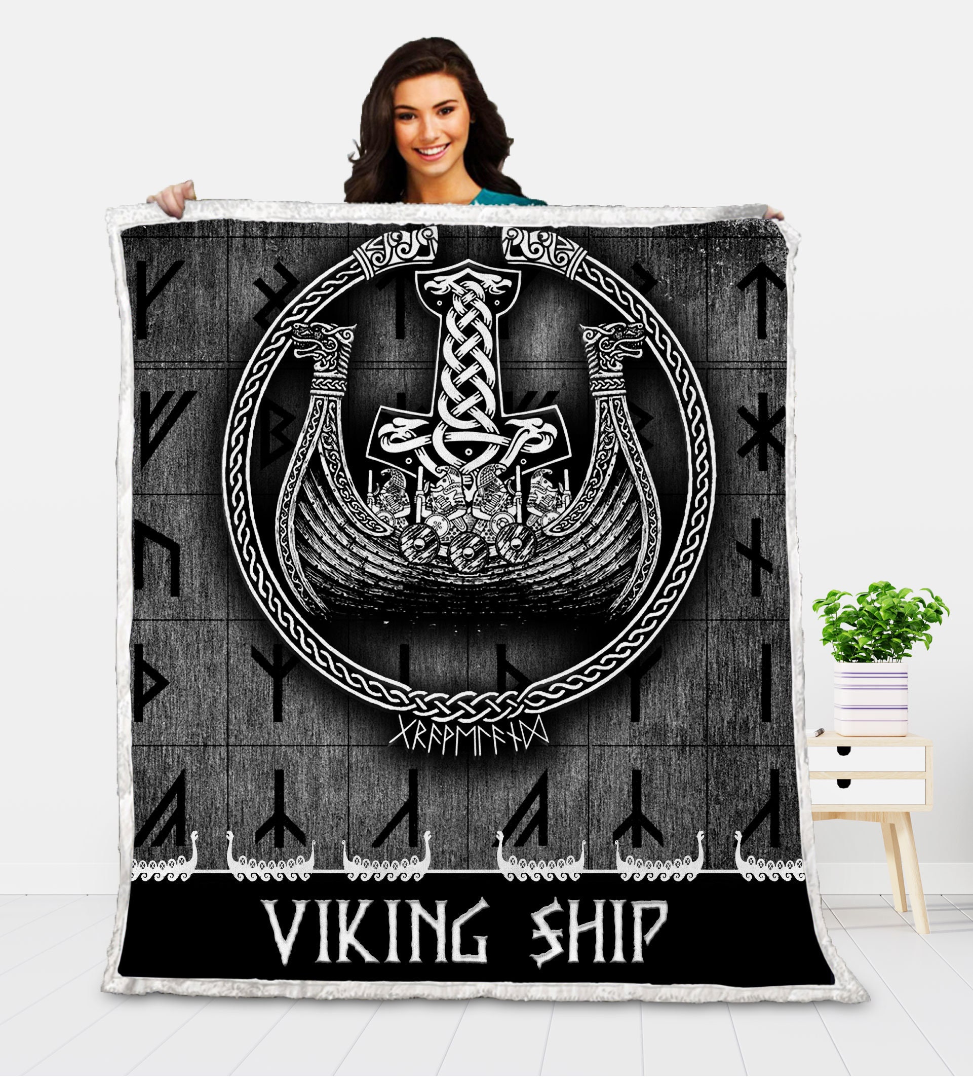 Viking Ship Tattoo Throw Blanket Norse Viking Blanket Etsy