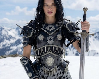 Handmade Black Steel knight Armor Set | Medieval armor with Chainmail