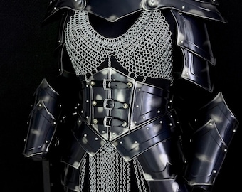 Brave Lady Medieval Cuirass Armor Set, Steel Chainmail for LARP, Cosplay