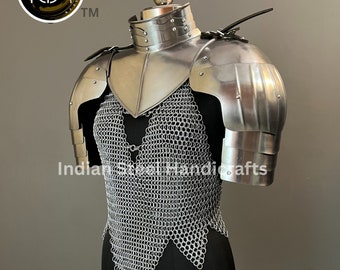 Female Knight Armor: Steel Gorget & Pouldron, Chainmail - LARP Cosplay