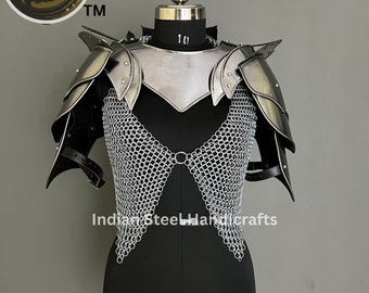 Female Knight Armor: Steel Gorget, Pouldron & Chainmail - LARP Cosplay