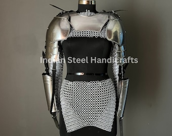 Medieval Steel Pouldron Gorget Armor: LARP Cosplay Costume