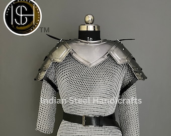 Female Knight Armor: Steel Gorget, Pouldron & Chainmail - LARP Cosplay