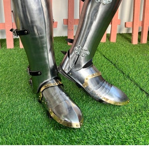 Medieval Knight leg Guard &Sabaton Armor, Larp Armor, Cosplay Armor, functional Armor, Sca Armor, Larp, Gift Item