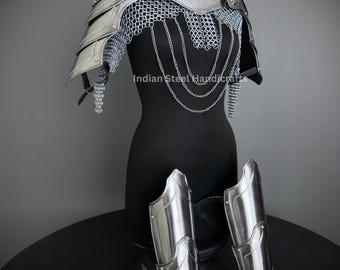 Medieval Steel Armor Set: Gorget, Pauldrons, Bracer - SCA LARP Cosplay