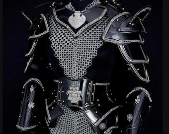 Black Steel Knight Rüstungs-Set, Kettenschultern für LARP Cosplay, Mittelalterliche Rüstung