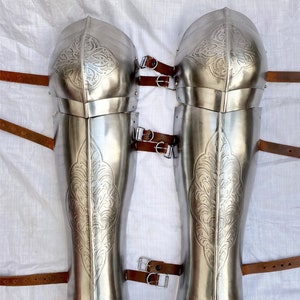 Greek Leg Greaves Armor, Etching work, Fantasy Armor, Cosplay, Sca, LARP Armor, Halloween Gift