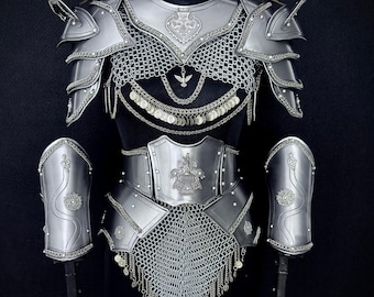 Ensemble d'armures médiévales en acier pour femme, jupe en cotte de mailles, costume de chevalier