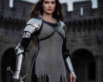 Medieval Steel Gorget Pauldron Armor Set with Chainmail – Cosplay, LARP