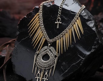 Spike Chain Necklace | Gothic Ankh Charm, Viking Jewelry