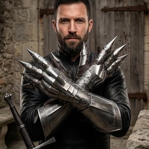 Etched Steel Knight Gauntlets: Medieval Larp Cosplay Armor