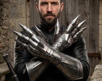 Guanteletes de caballero de acero grabado: armadura medieval para cosplay de LARP