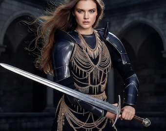 Black Steel Pauldron Armor Set | Chain Drape, LARP Cosplay