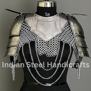 Female Knight Steel Armor: Gorget, Pouldron & Chainmail - LARP Cosplay
