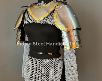 Medieval Steel Pouldron Gorget Armor: Hussar Chainmail, LARP Cosplay