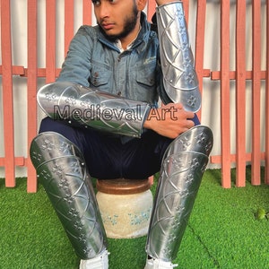 Medieval Steel Leg Guard & Bracers Armor: Roman LARP Cosplay Costume