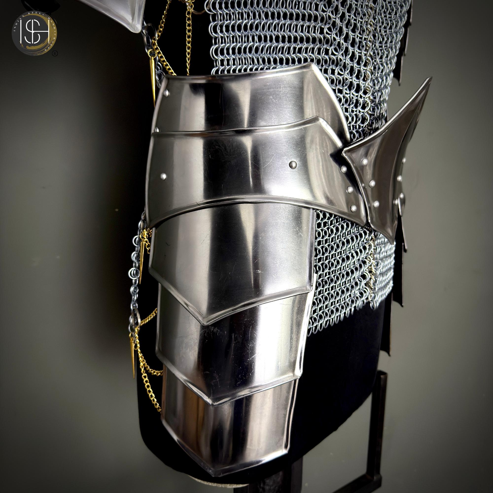 Handmade Steel Chainmail Armor | Knight Hauberk, Pauldrons & Arm Guards ...