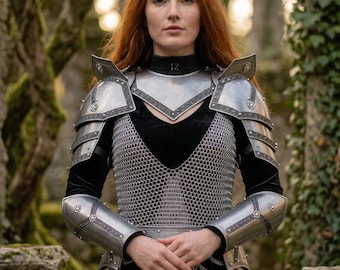 Handcrafted Steel Lady Knight Armor Set, Chainmail Cosplay Costume, LARP Warrior Suit