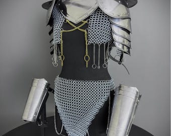Conjunto de armadura de acero medieval: gorjal, hombrera y brazal - Lady Cosplay