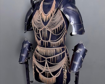 Black Steel Schulterteile Rüstungs-Set | Ketten-Drapé, LARP Cosplay