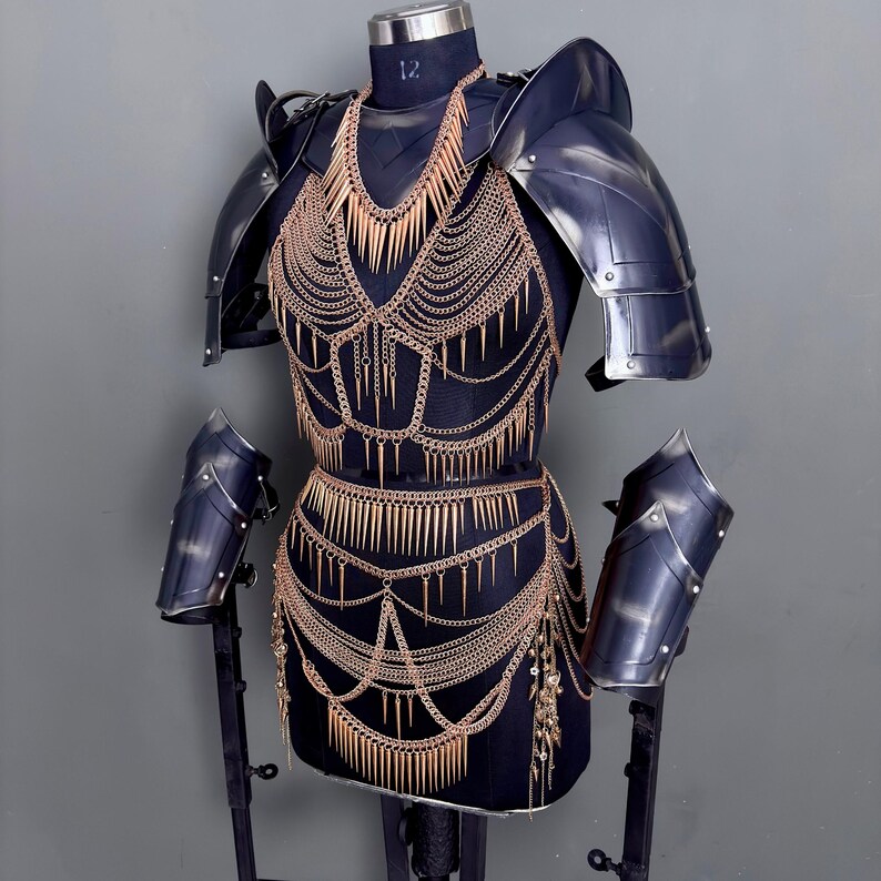 Black Steel Pauldron Armor Set | Chain Drape, LARP Cosplay - Etsy