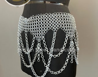 Chainmail Waist Belt/Corset Belt, Jump Rings Hanging Layers Design,Renfaire Bellydance Costume, Viking Armor, Gothic Cosplay Skirt.