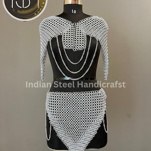 Medieval Steel Chainmail Top and Skirt Set: Costume Fashion Jewelry