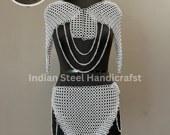 Medieval Steel Chainmail Top and Skirt Set: Costume Fashion Jewelry