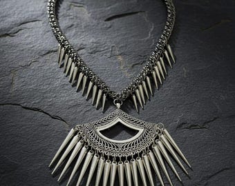 Spike Statement Necklace, Gothic Armor, Viking Jewelry
