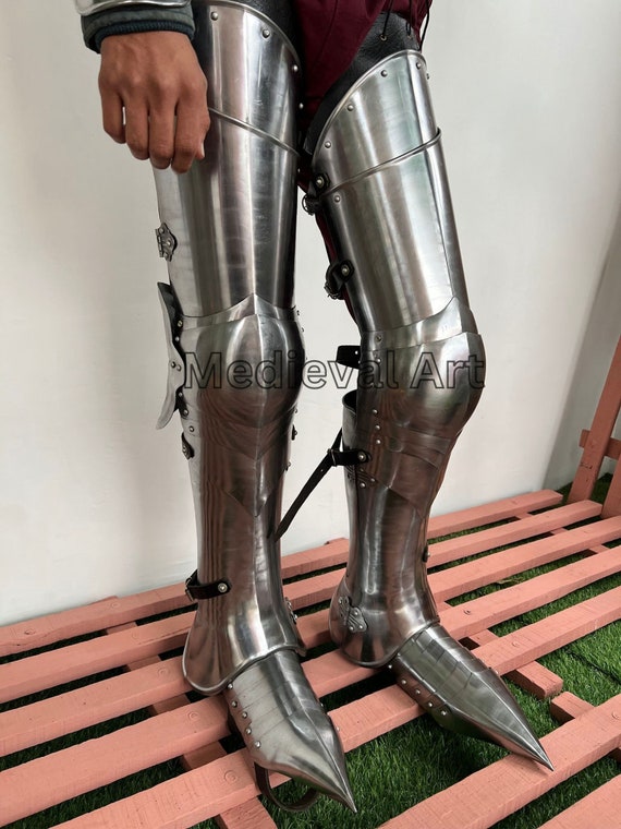 Medieval Knight Steel Armor: Full Leg & Shoulder Bracers, Functional LARP Cosplay