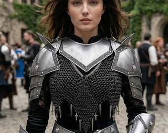 Handmade Steel Female Knight Armor Set with Chainmail – Fantasy Cosplay Costume