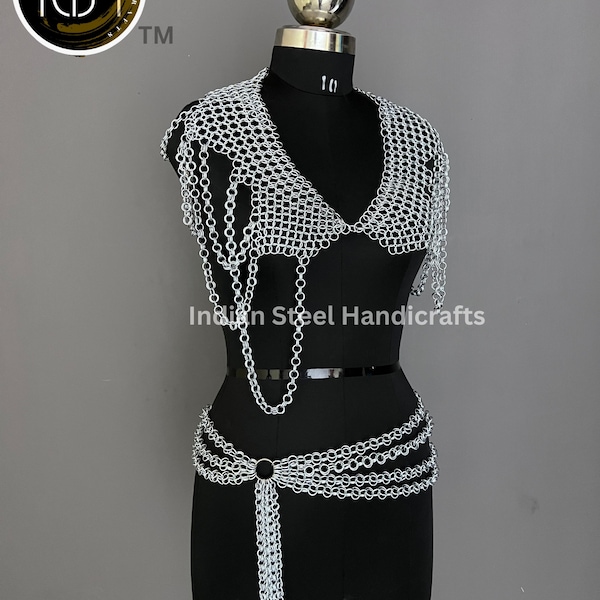 Metal Viking Top & Belt, Ren faire Chainmaille Handmade Medieval Cosplay Armor, SCA Larp Costume, Mother's day Reenactment, Christmas Gift.