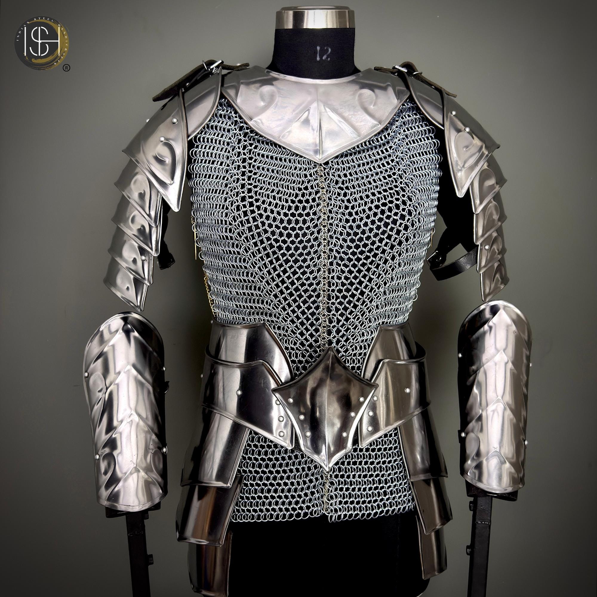 Handmade Steel Chainmail Armor | Knight Hauberk, Pauldrons & Arm Guards ...