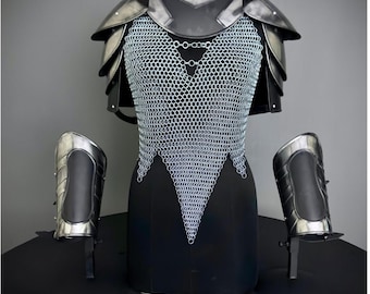 Female Knight Armor: Steel Gorget, Pouldrons & Chainmail - LARP Cosplay