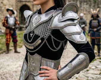 Medieval Steel Female Armor Set, Chainmail Skirt, Lady Knight Costume