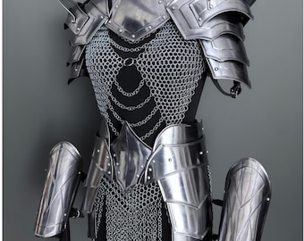 Brave Lady Medieval Cuirass Armor: Steel Chainmail Cosplay Costume, larp costume.