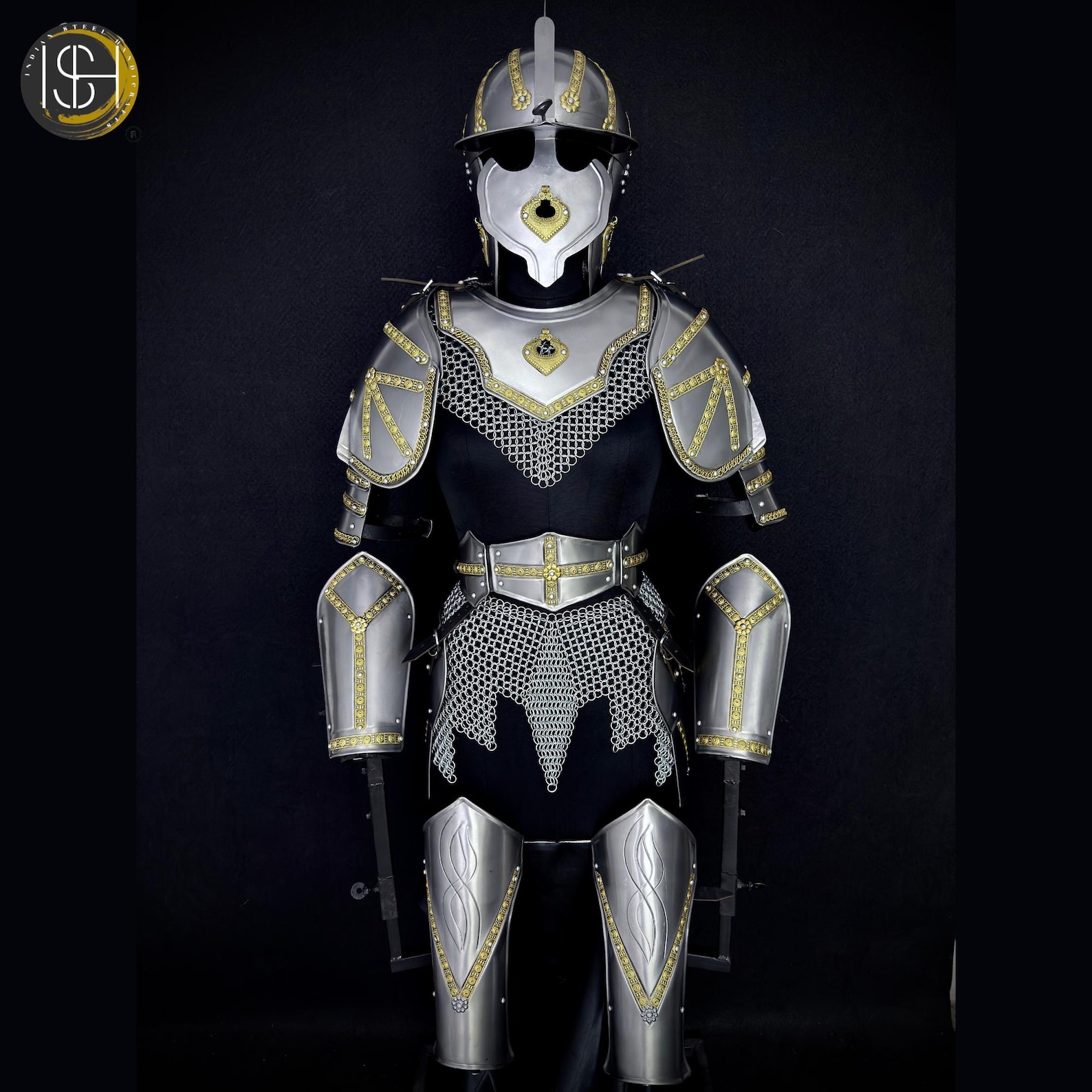 Handmade Steel Knight Armor Set – Medieval Full Suit Gold Detailing ...