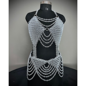 Steel Chainmail Harness: Rings Top & Skirt Costume