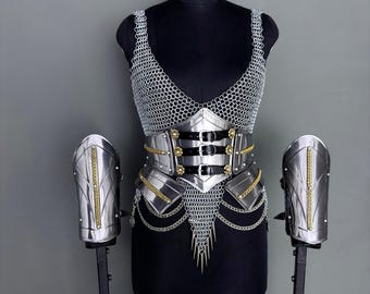 Medieval Steel Armor Set for Women – Chainmail & Plate Corset Armor – Fantasy Warrior Costume LARP Armor – Renaissance Festival Outfit.