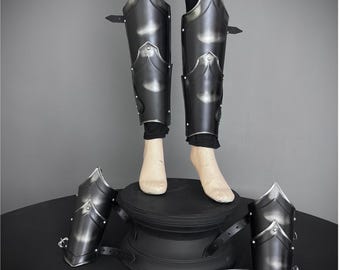 Stalen ridderbeen- en bracer-pantserset: LARP-cosplay SCA
