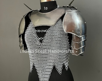 Female Knight Steel Armor: Gorget & Pouldron, Chainmail - LARP Cosplay
