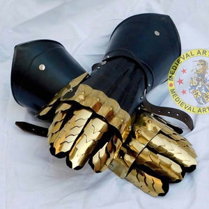 Sca Larp Medieval Knight Gauntlets Functional Armor Gloves Leather Steel A 