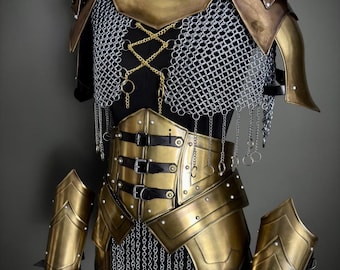 Medieval Lady Warrior Armor Set, Medieval Fantasy Chainmail Cosplay for LARP, SCA & Reenactments.
